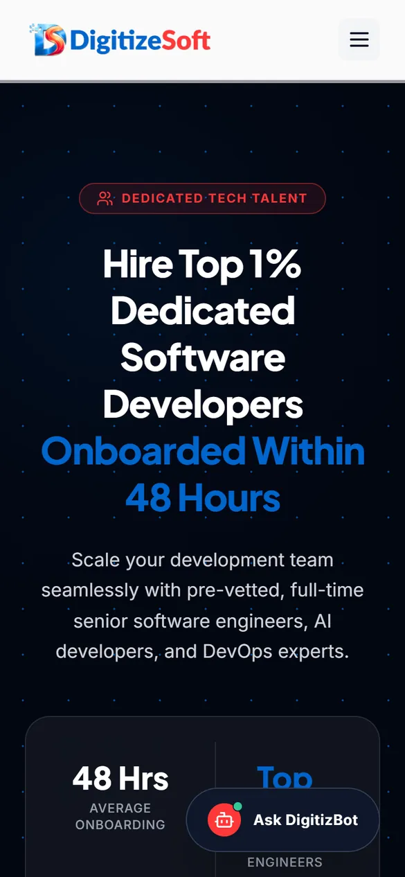 The hire-developers page on a phone.