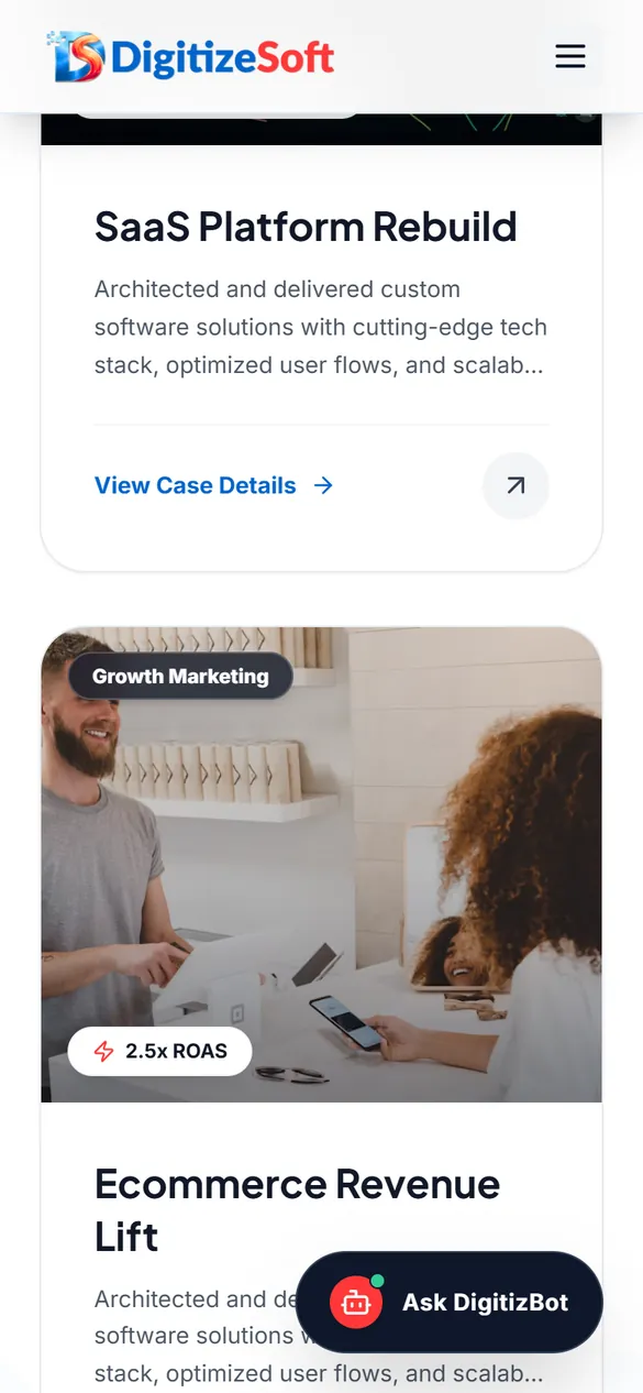 Case studies in the portfolio, on a phone.