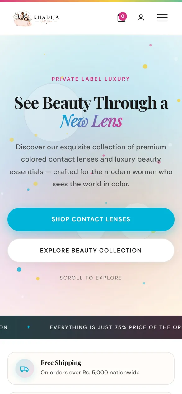 Khadija Collection’s home page on a phone.