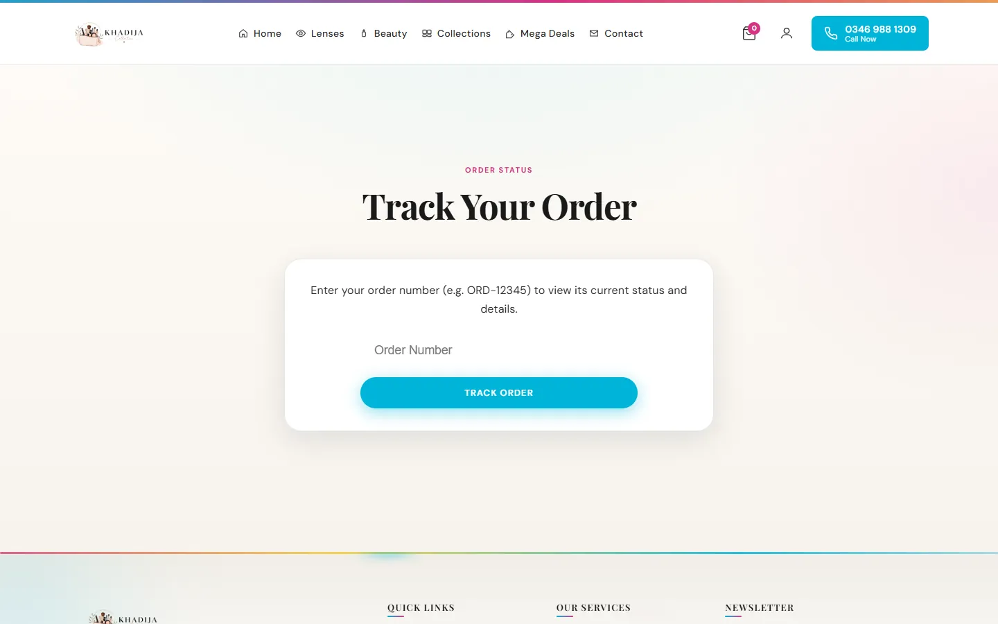 The order tracking page: enter an order number to see its status.
