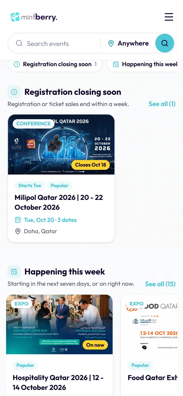 Events grouped by when they happen, on a phone.
