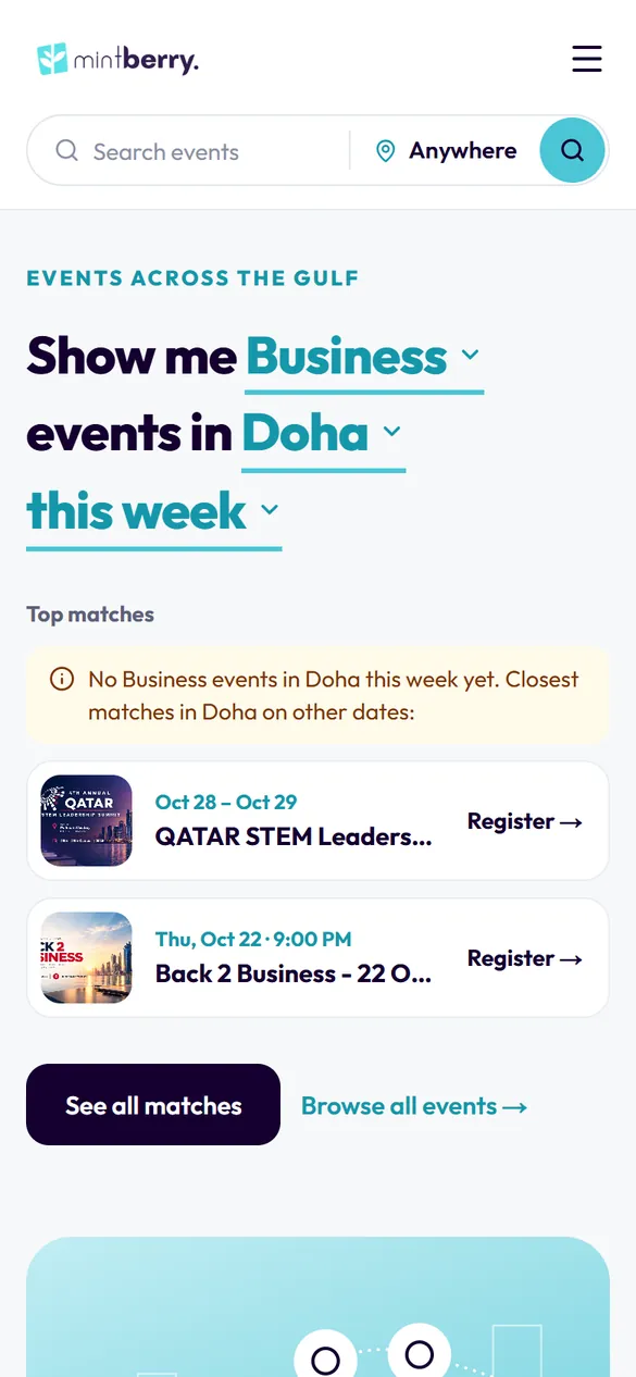 The events platform’s home on a phone.