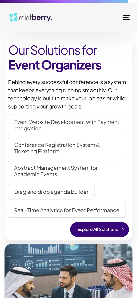 Solutions for event organisers, on a phone.