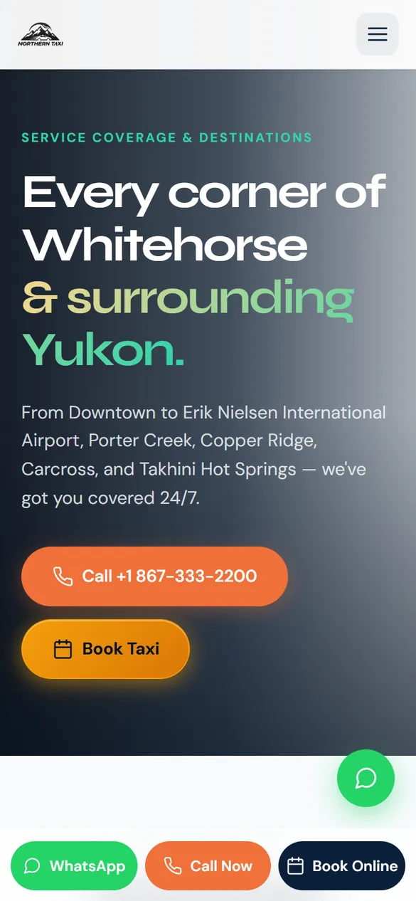 The service areas page on a phone.
