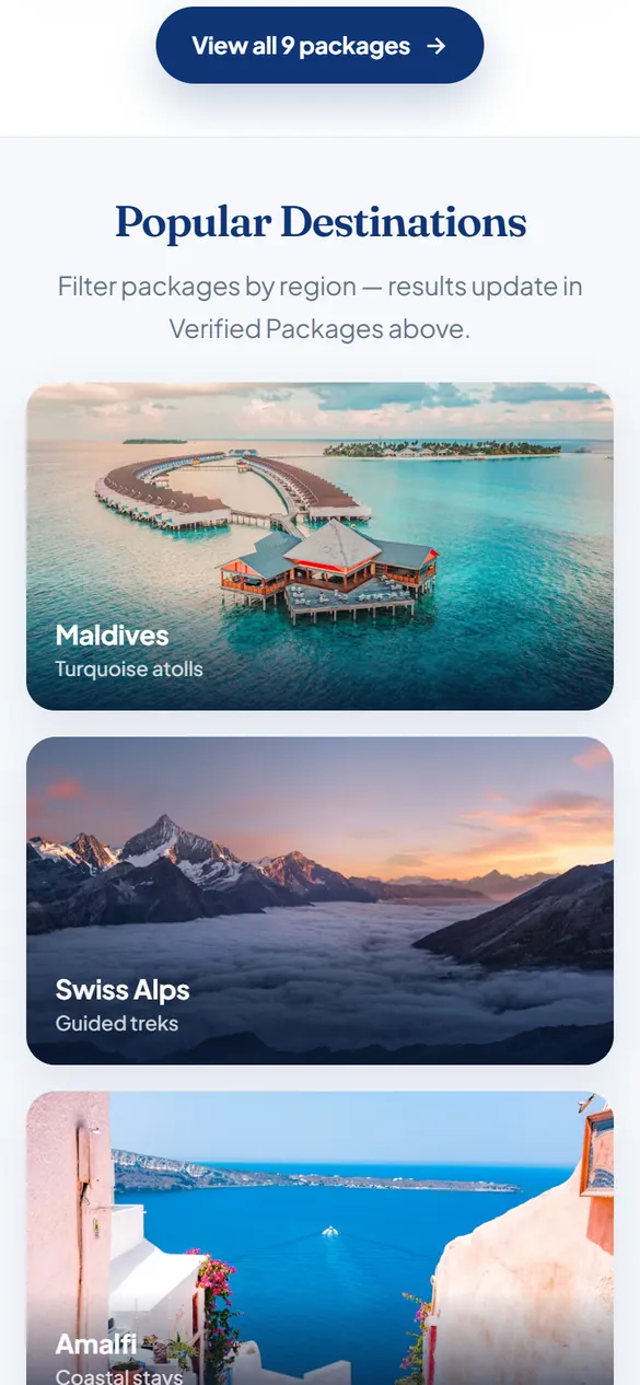 Popular destinations on a phone.