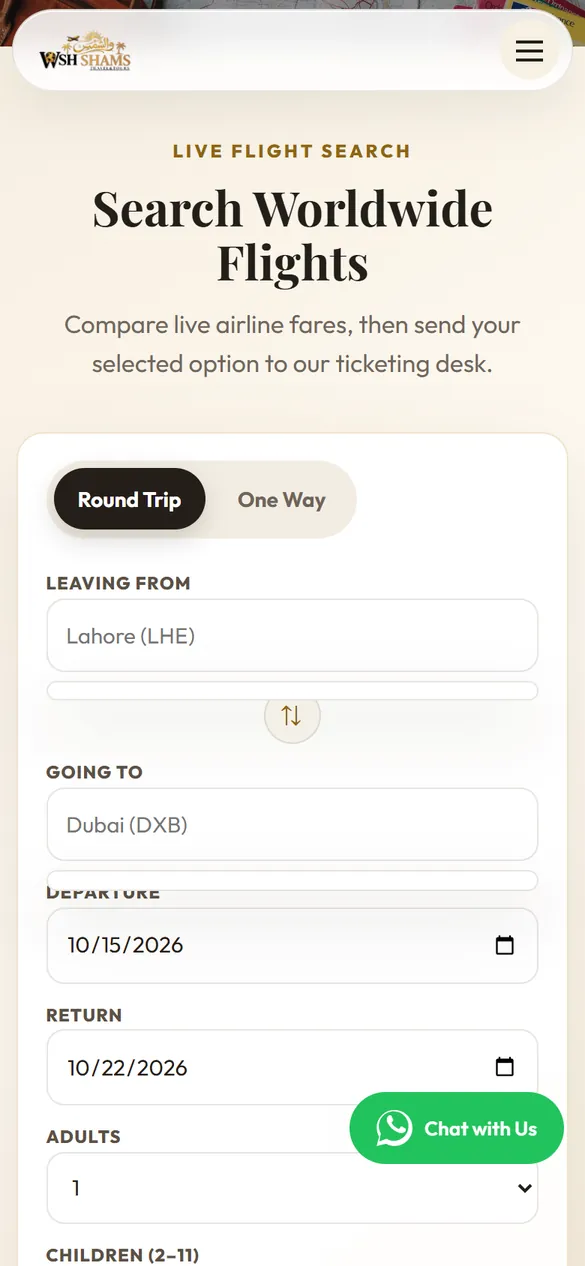 The live flight search on a phone.
