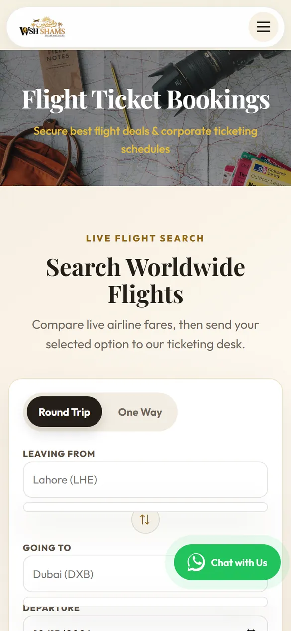 The flights page on a phone.