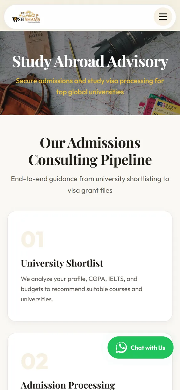The study-abroad page on a phone.