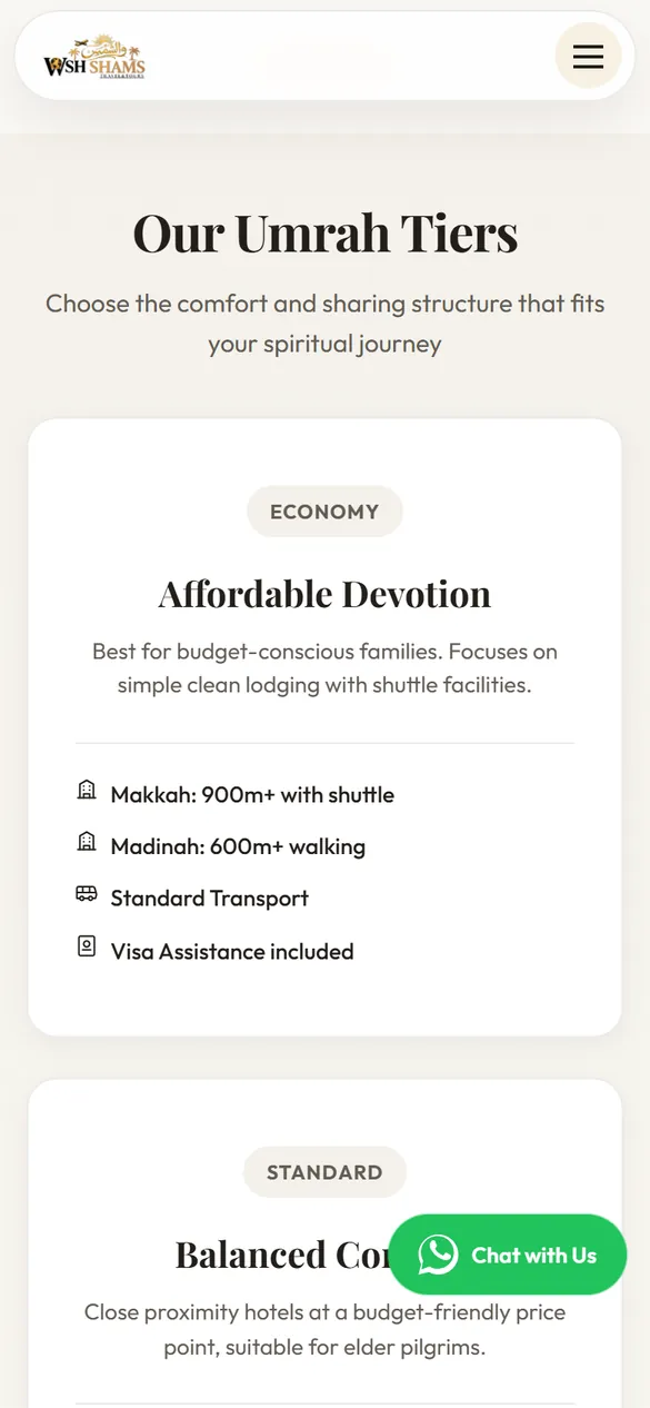The Umrah tiers on a phone.